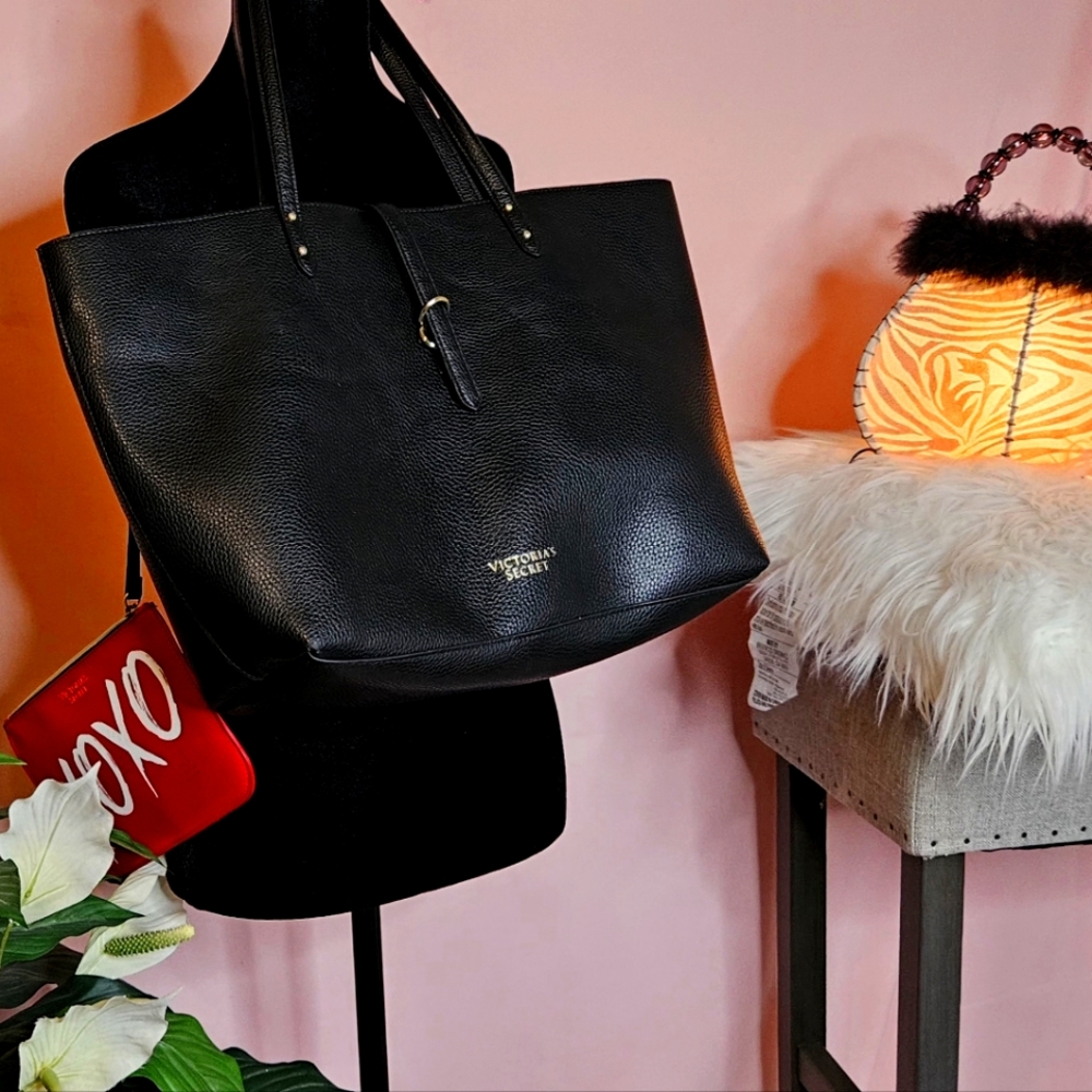 Victoria Secret Black Tote Bage with a Small Red Pouch